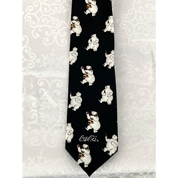 Vintage Coca-Cola Polar Bear Tie Black Novelty Neckwear Made In USA 100% Polyest - Picture 5 of 7